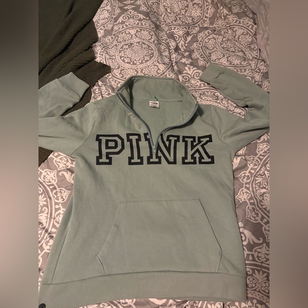 Victoria's Secret PINK Light Sage Green Quarter-Zip Sweatshirt
